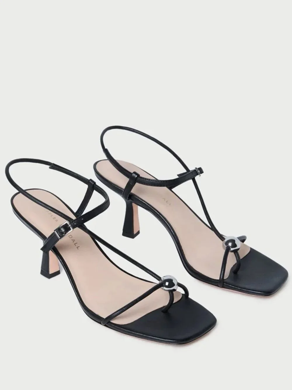 $400 Loeffler Randall TRIANA Black Leather Heel Sandal SILVER BALL 6.5 (DD20)